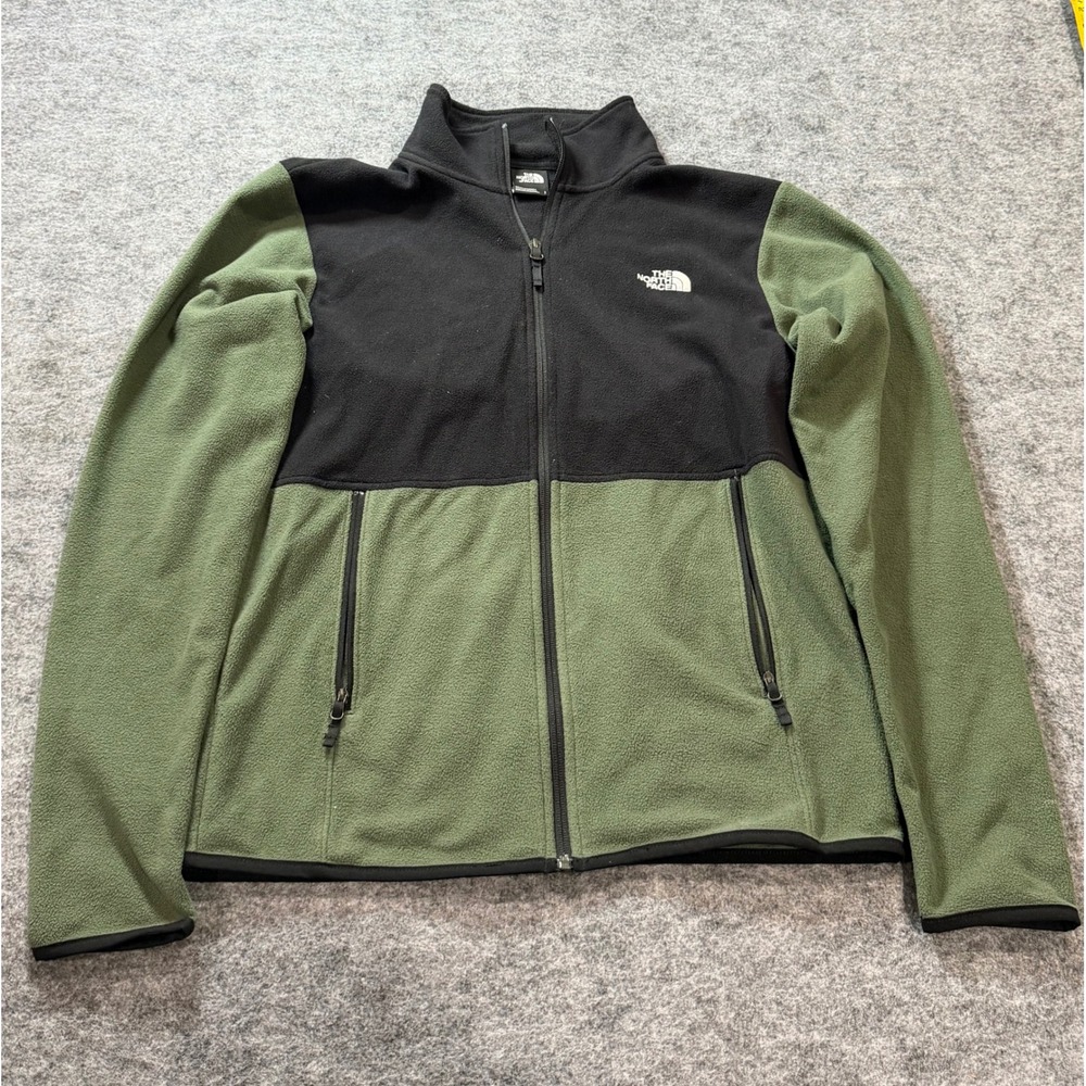 The North Face Mens Small TKA 100 Glacier Full Zip Fleece Jacket Green Black